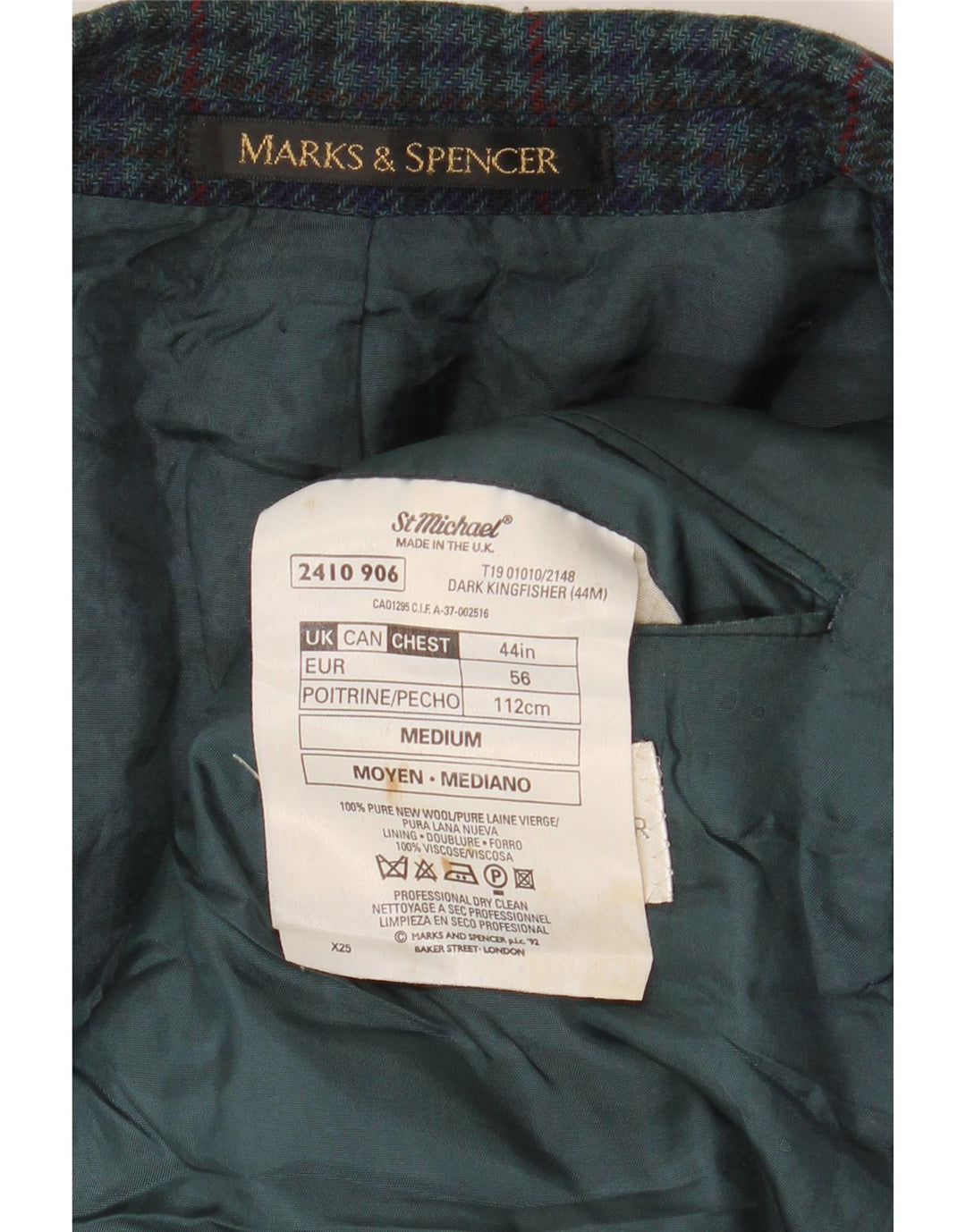 Мужской пиджак Marks & Spencer St. Michael, Великобритания 44 XL, зеленый с узором "гусиные лапки"