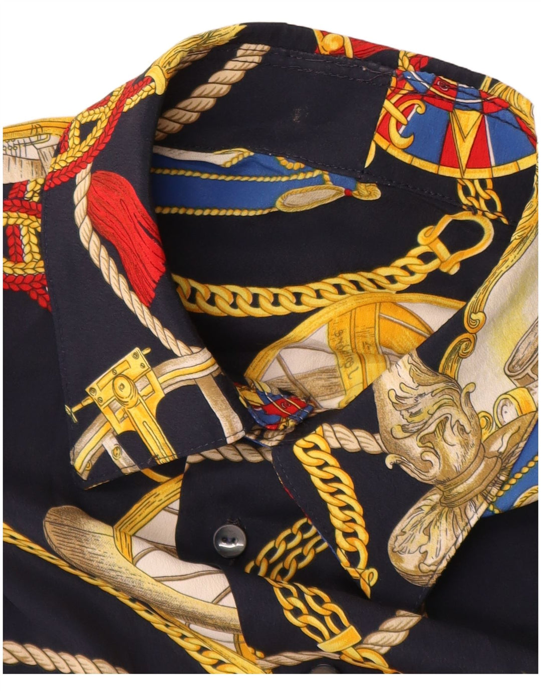 Винтажная мужская рубашка с коротким рукавом с абстрактным узором среднего темно-синего цвета