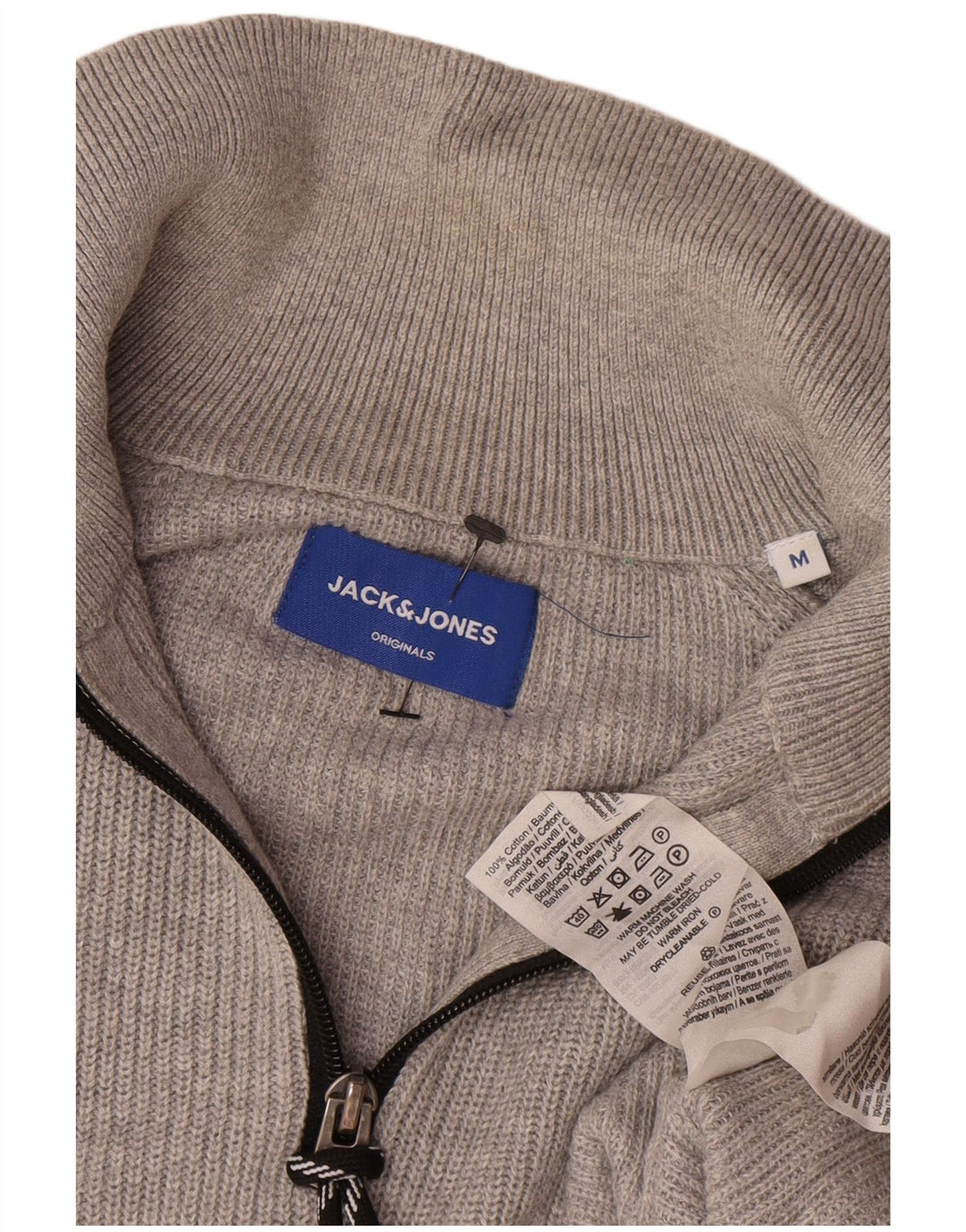 Мужской джемпер с воротником на молнии Jack & Jones, хлопковый свитер среднего серого цвета