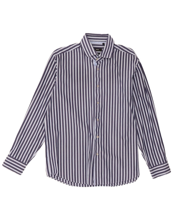 Мужская рубашка стандартного кроя Hugo Boss, размер 43, 17 XL, темно-синяя в тонкую полоску