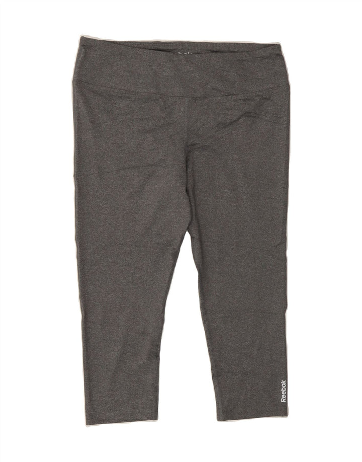 REEBOK Womens Capri Leggings UK 14 Large  Grey Polyester Vintage Reebok and Second-Hand Reebok from Messina Hembry 