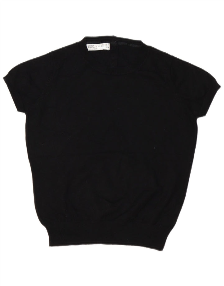 Женский укороченный джемпер с круглым вырезом Zara с короткими рукавами, Великобритания 14, средний черный