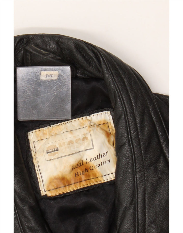 Винтажная мужская кожаная куртка UK 38, средняя черная кожаная куртка