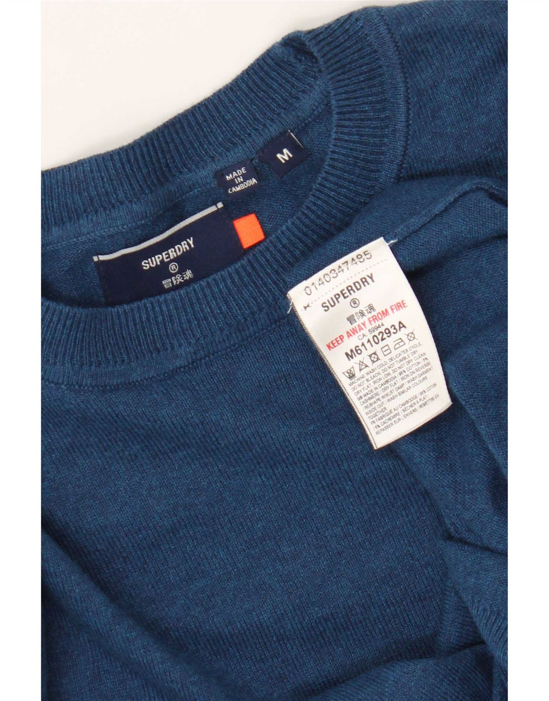 Мужской джемпер с круглым вырезом Superdry, хлопковый свитер среднего синего цвета