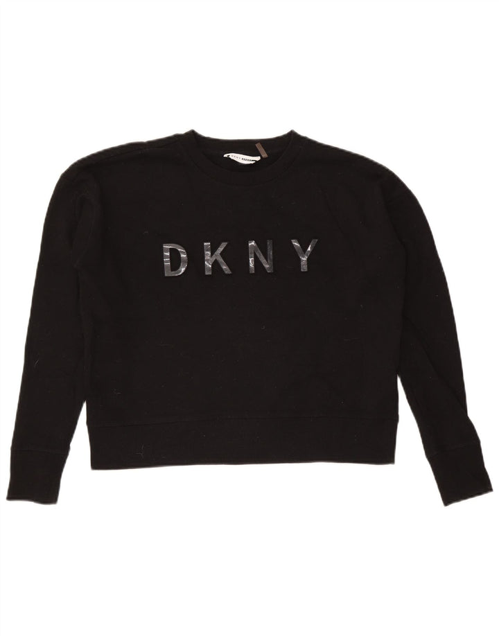 Женский укороченный свитшот оверсайз с графическим рисунком Dkny, Великобритания 10, маленький черный