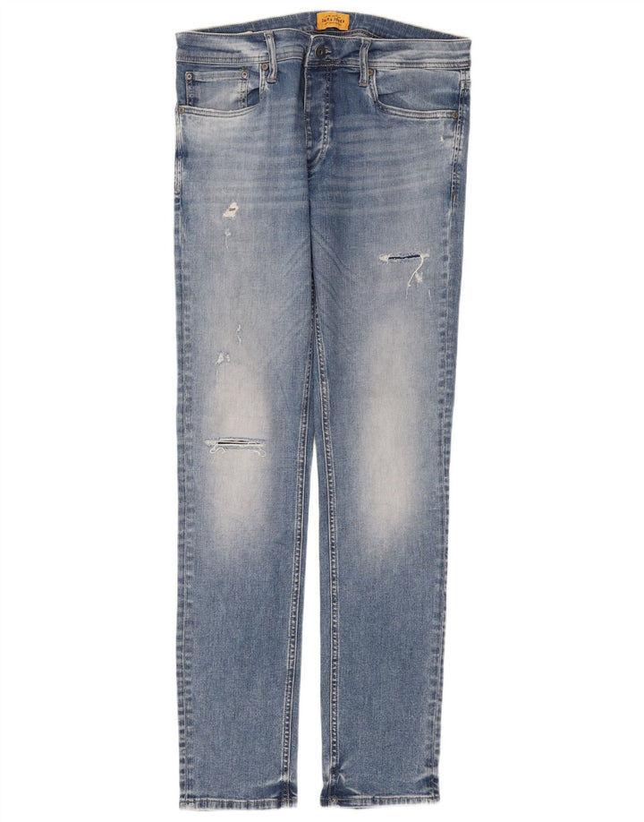 Мужские потертые узкие джинсы Jack & Jones W33 L34, синий хлопок
