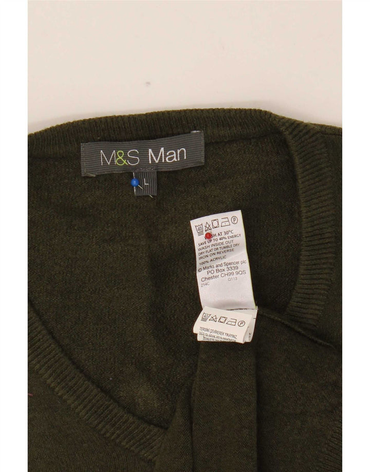 Мужской джемпер с v-образным вырезом Marks & Spencer, большой цвет хаки, акрил