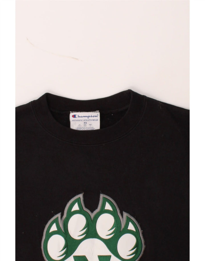 CHAMPION Mens Graphic Sweatshirt Jumper XS Black Cotton Vintage Champion and Second-Hand Champion from Messina Hembry 