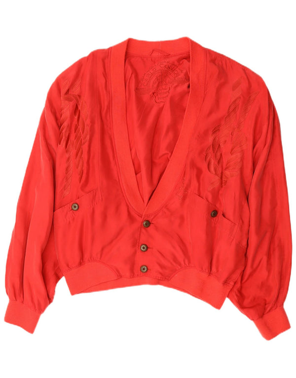 Vintage Mens Graphic Bomber Jacket UK 42 XL Red Silk