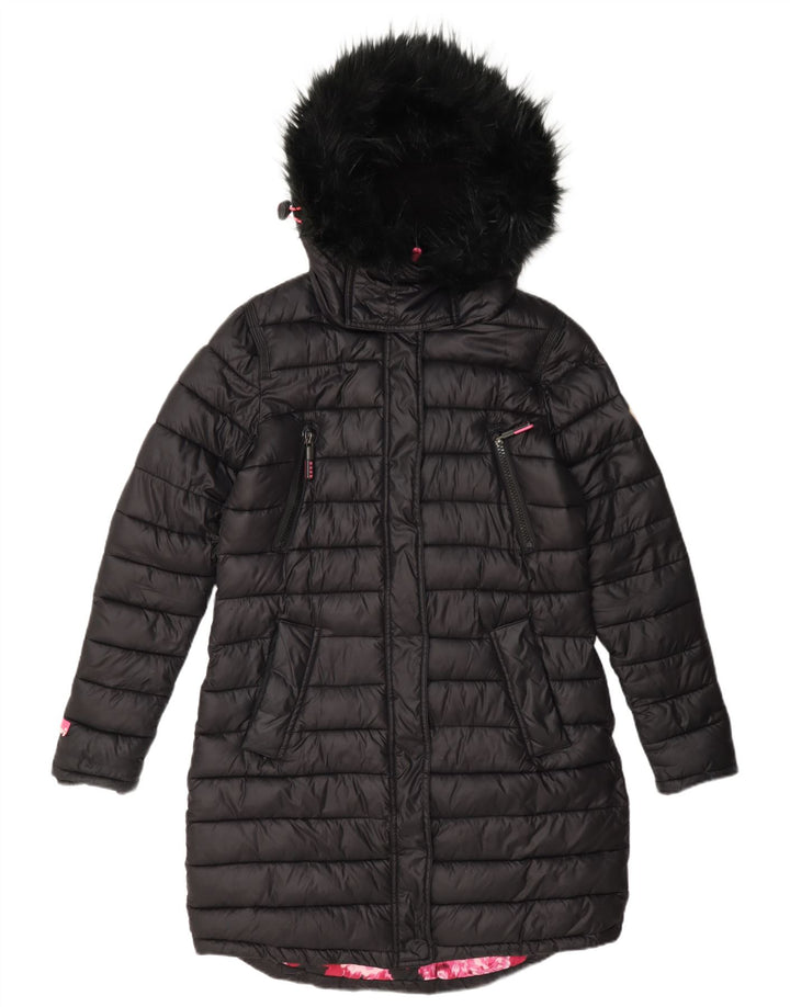 Женское стеганое пальто с капюшоном Superdry UK 12, средний черный нейлон