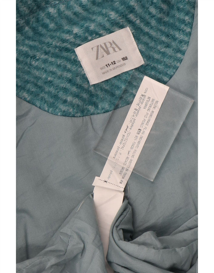 Пальто Zara для девочек 11–12 лет, бирюзовый полиэстер в тонкую полоску