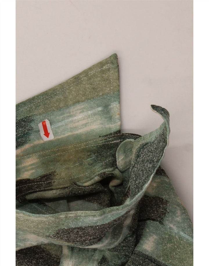 VINTAGE Мужская рубашка с коротким рукавом, большая зеленая с геометрическим рисунком