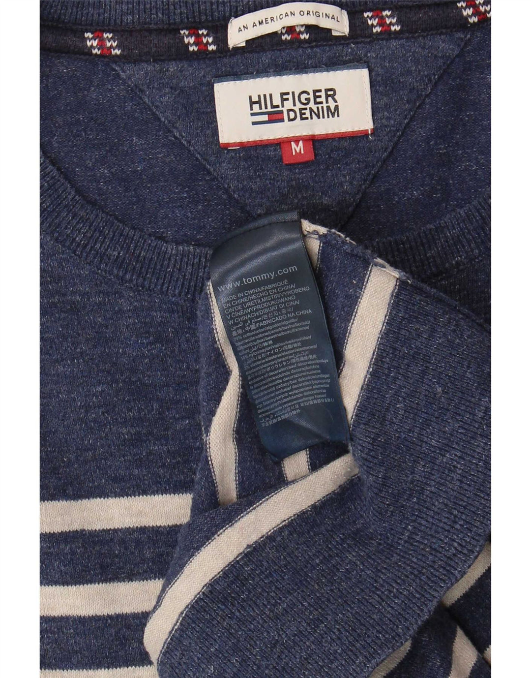 Мужской свитер с вырезом лодочкой Tommy Hilfiger, средний темно-синий в полоску
