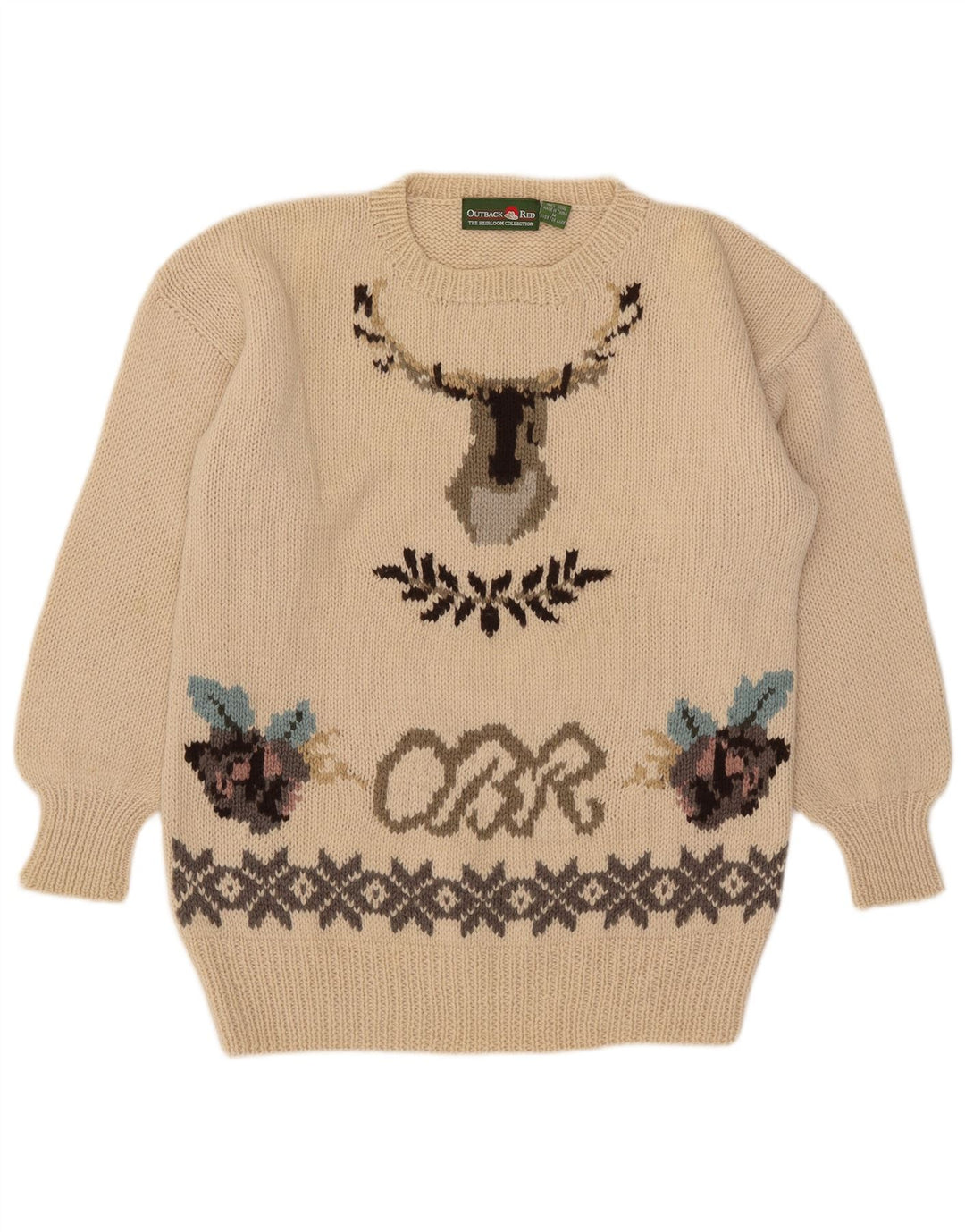 Красный мужской свитер с круглым вырезом Outback, средний бежевый, Fair Isle