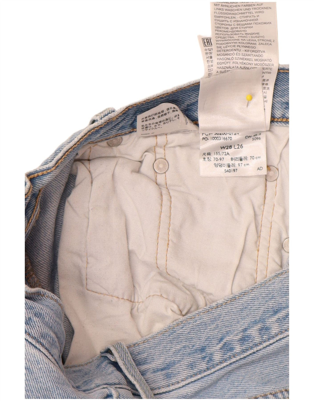 Мужские прямые джинсы LEVI'S 501 W28 L26 синие, хлопок