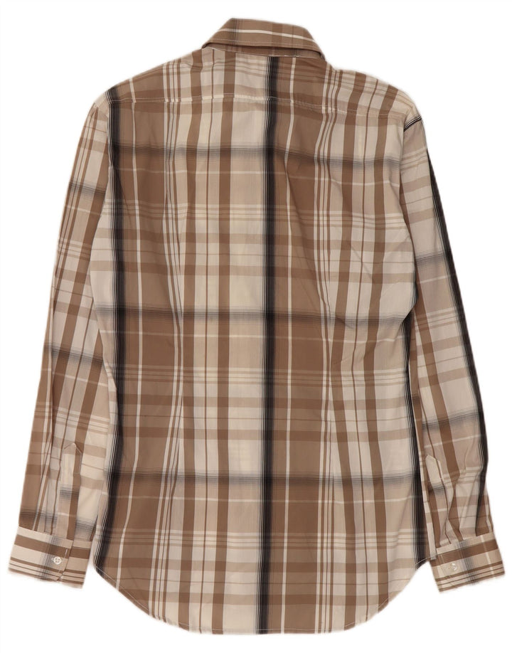 NARACAMICIE Мужская рубашка маленькая коричневая клетка в клетку, хлопок