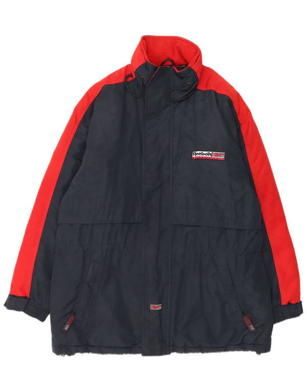 Мужская ветровка Reebok с капюшоном UK 40, большая синяя, полиэстер с цветными блоками