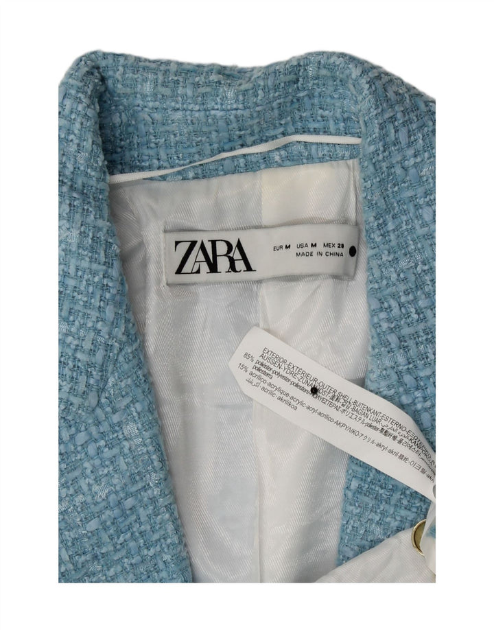 Женский двубортный пиджак Zara UK 14, средний синий полиэстер в клетку