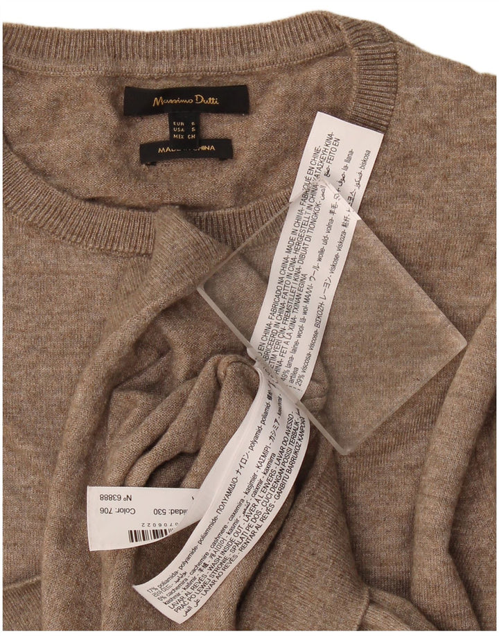Женский джемпер с круглым вырезом Massimo Dutti, размер UK 10, маленький, бежевый, шерсть