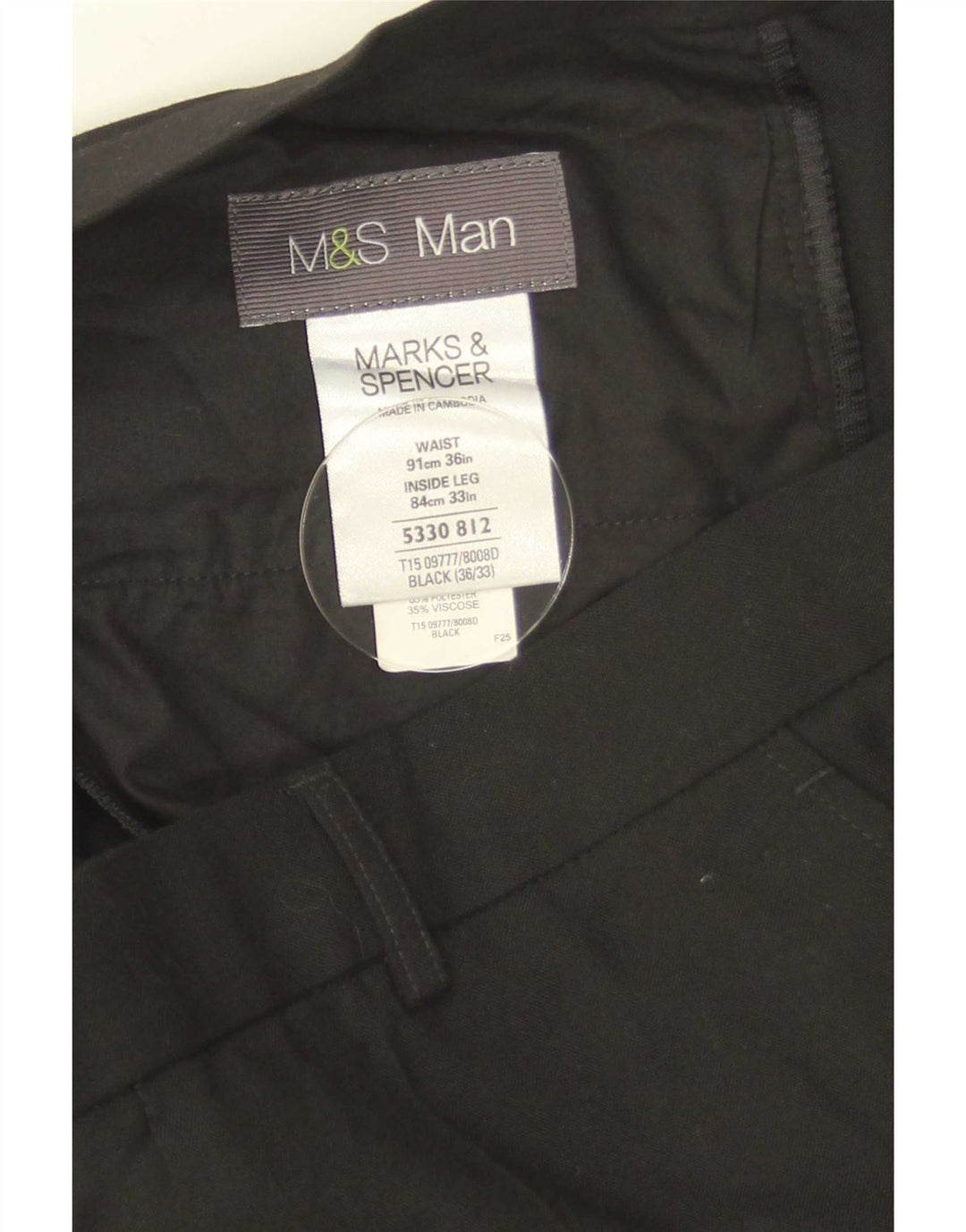 Мужские прямые костюмные брюки Marks & Spencer W36 L33, черный полиэстер