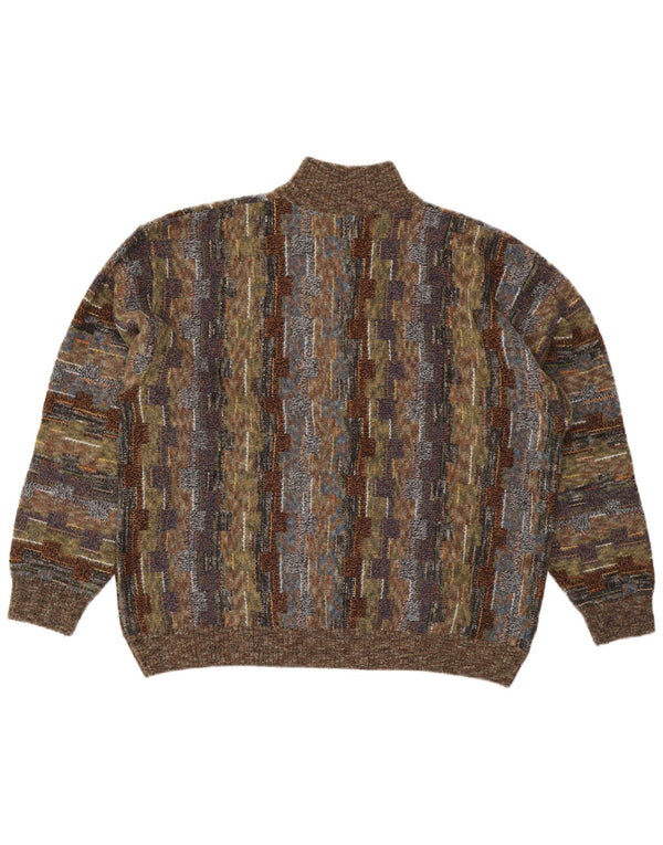 College By Marcazzani Mens Zip Neck Jumper Sweater IT 54 XL Brown Geometric