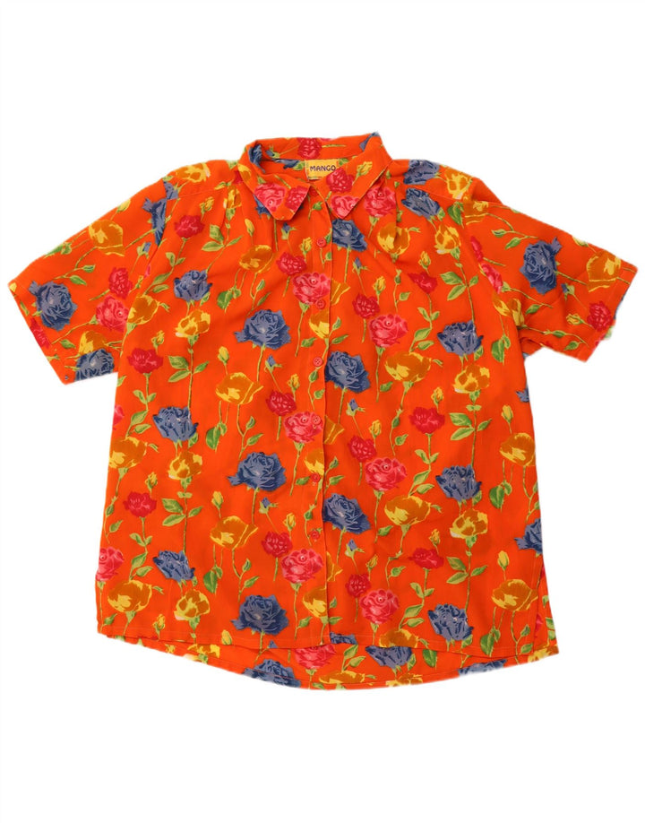 Женская блузка-рубашка оверсайз с короткими рукавами Mango, Великобритания 16, большой оранжевый цветочный принт