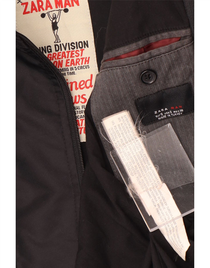 Мужской пиджак Zara на 2 пуговицах, Великобритания, 36, маленький серый, хлопковый в тонкую полоску