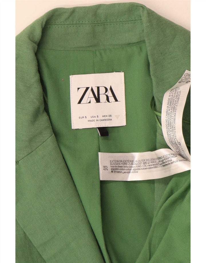 Женский пиджак большого размера с 2 пуговицами Zara UK 10, маленький зеленый льняной пиджак