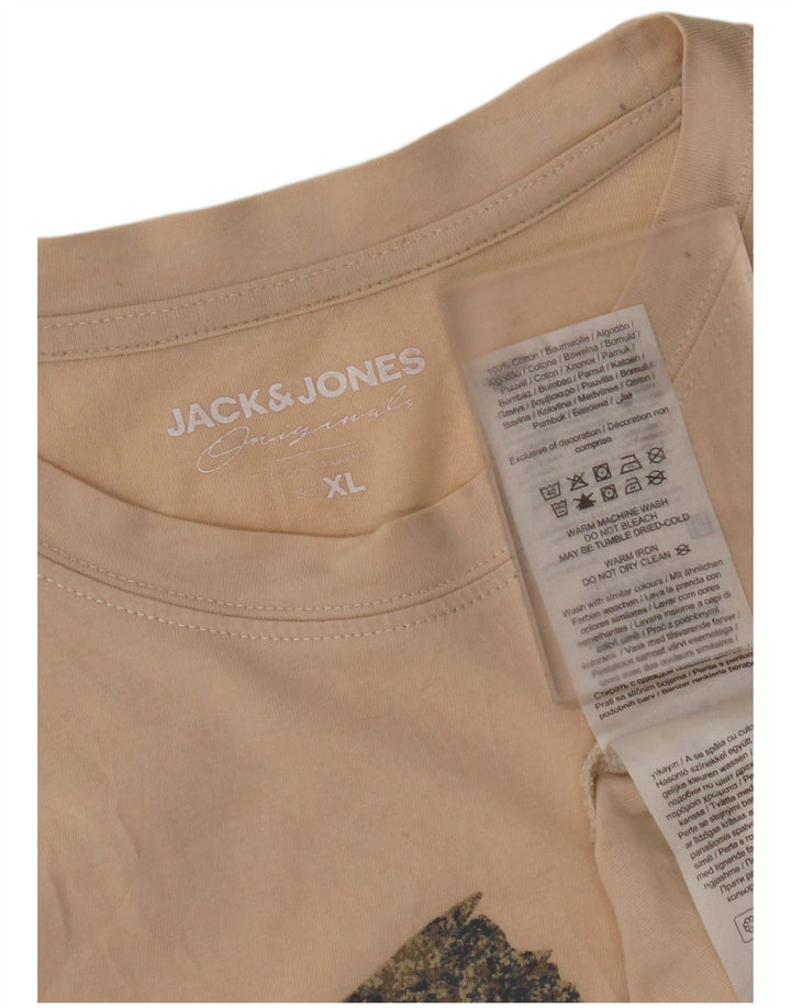 Мужская футболка с рисунком JACK & JONES, топ XL, бежевый хлопок