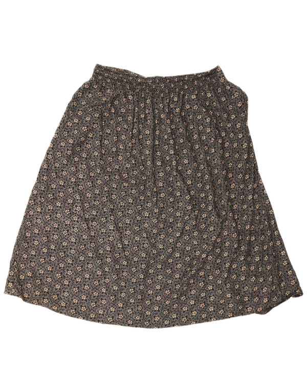 Винтажная женская юбка-трапеция, большая W32, черная с цветочным принтом