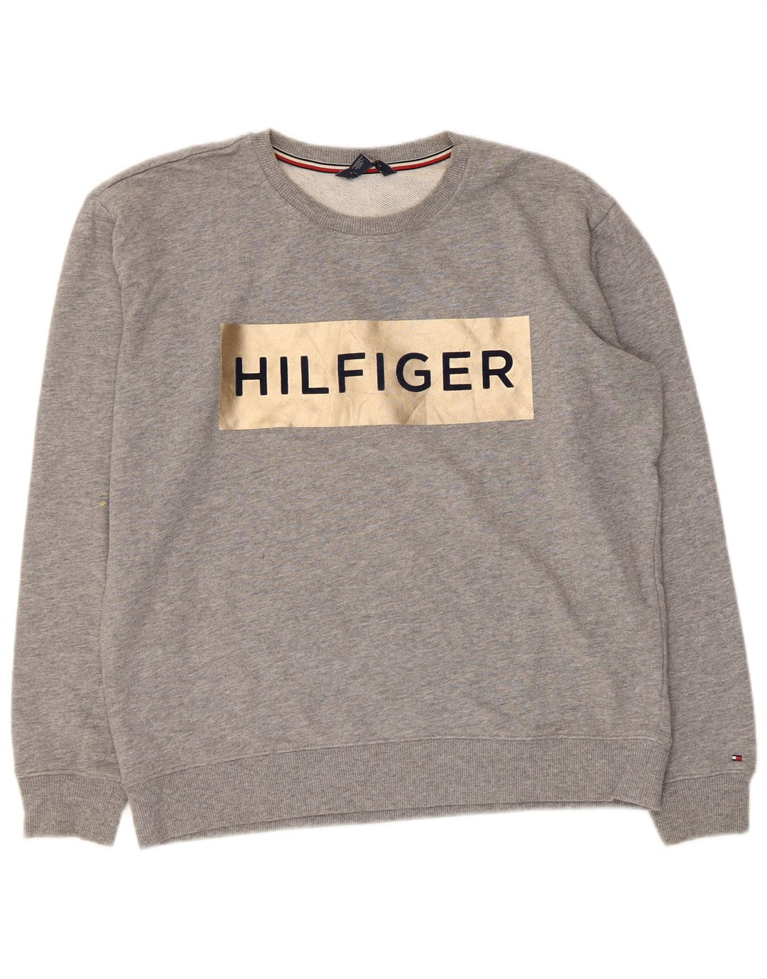 Мужской свитшот с рисунком Tommy Hilfiger, хлопковый джемпер среднего серого цвета в крапинку