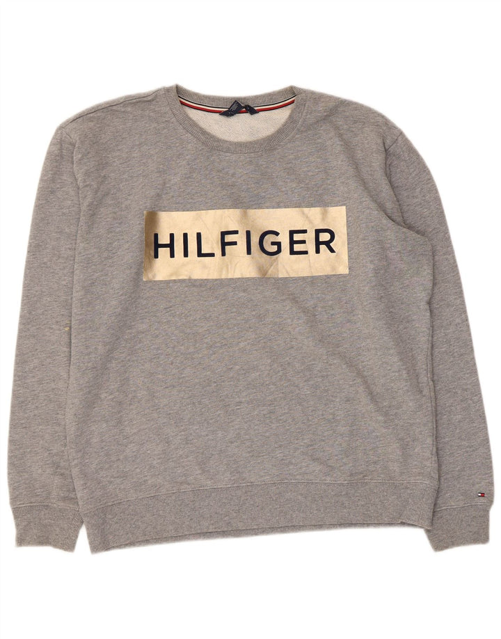 Мужской свитшот с рисунком Tommy Hilfiger, хлопковый джемпер среднего серого цвета в крапинку