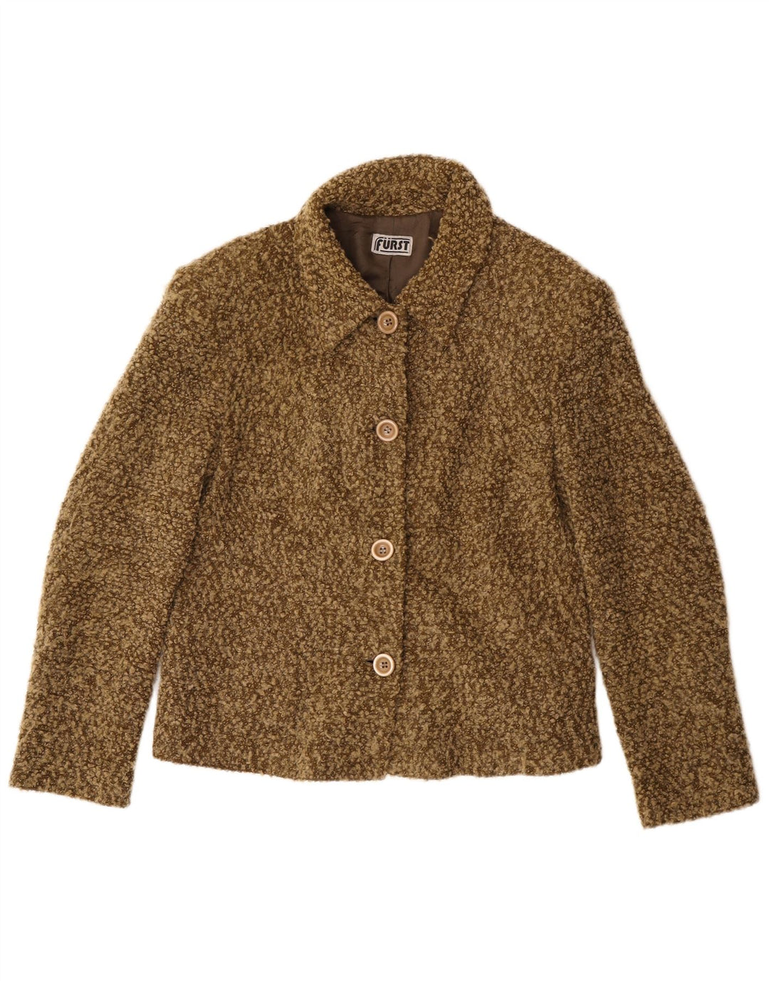 Винтажный женский пиджак на 4 пуговицах, Великобритания 14, средний цвет хаки, акрил в крапинку