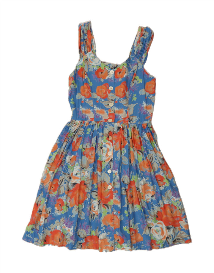 FOX'S Womens Sundress UK 12 Medium Blue Floral Viscose Vintage Fox's and Second-Hand Fox's from Messina Hembry 
