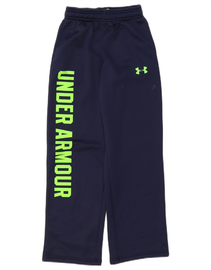 UNDER ARMOUR Boys Graphic Tracksuit Trousers 7-8 Years Small Navy Blue