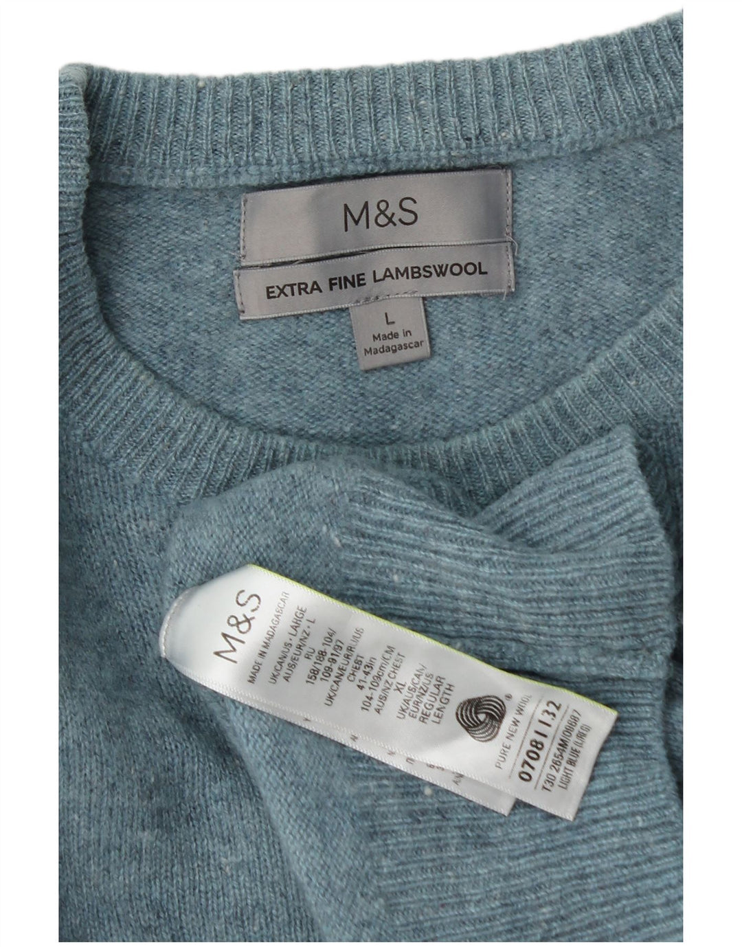 Мужской джемпер с круглым вырезом Marks & Spencer, большой синий, новый шерстяной свитер