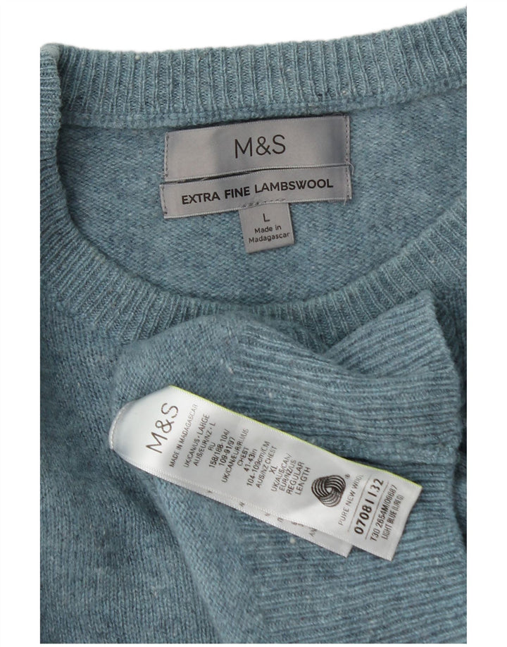 Мужской джемпер с круглым вырезом Marks & Spencer, большой синий, новый шерстяной свитер