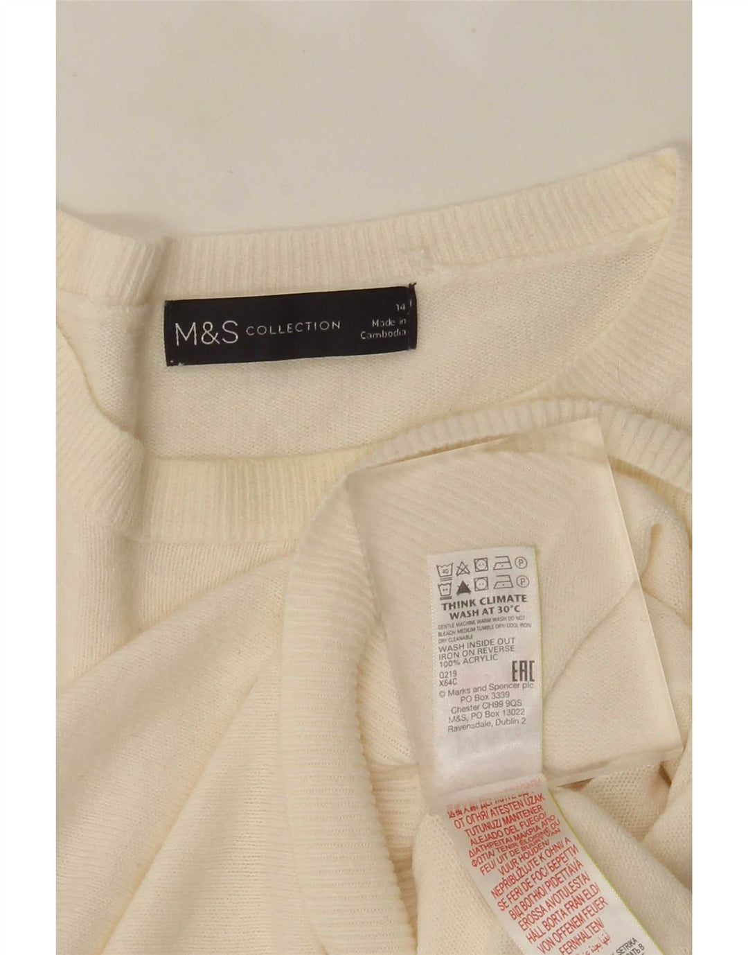 Женский джемпер с круглым вырезом Marks & Spencer UK 14, средний, белый