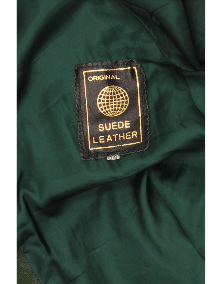 Винтажная женская укороченная кожаная куртка в стиле милитари IT 54 3XL зеленая кожа