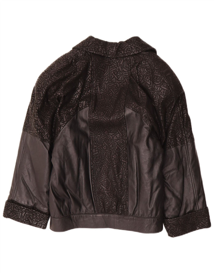 Винтажная женская кожаная куртка с рукавом 3/4 IT 42, средний черный с геометрическим узором