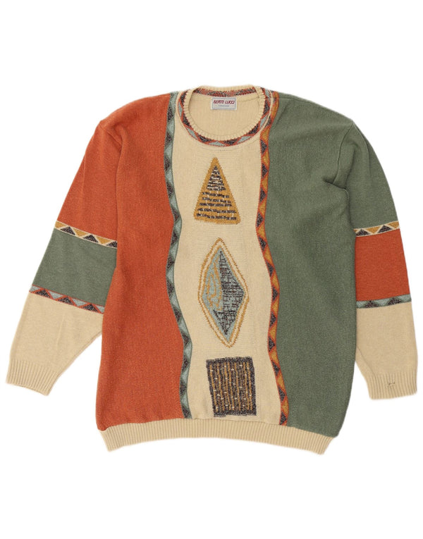 Мужской джемпер с круглым вырезом BERTO LUCCI, большой разноцветный геометрический узор