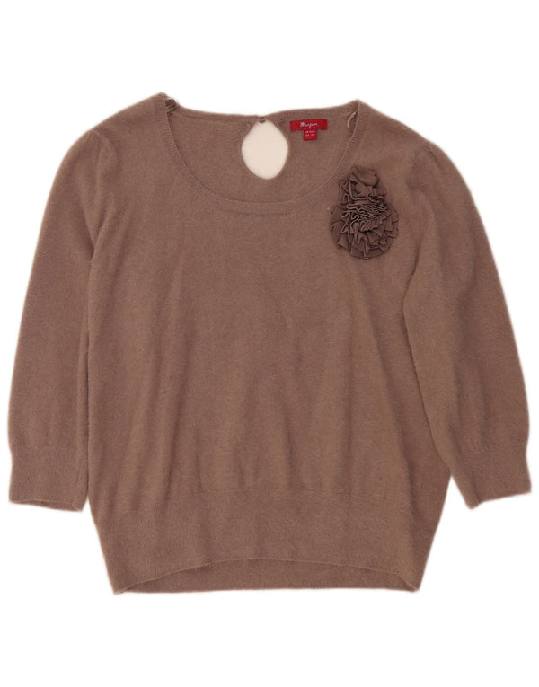 Женский джемпер с вырезом лодочкой MONSONON, рукав 3/4, Великобритания, 22, 3XL, бежевый с цветочным принтом