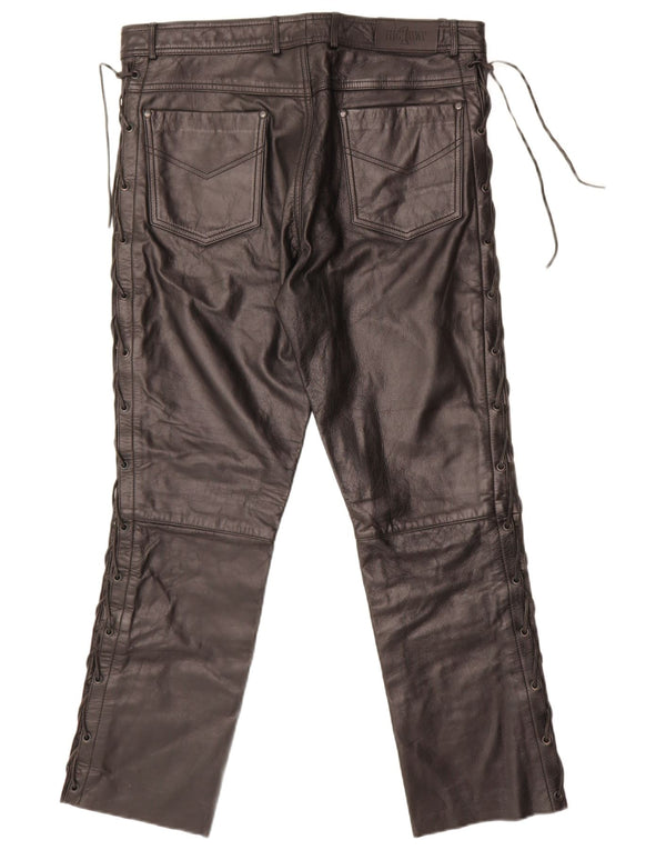 HIGHWAY 1 Мужские прямые кожаные брюки IT 52 XL W34 L28 Черные кожаные