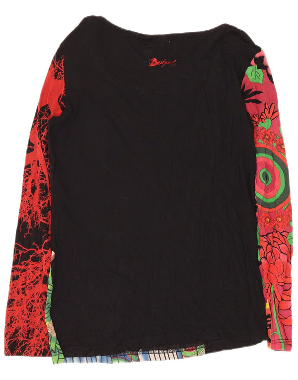 Женский топ с длинным рукавом Desigual, Великобритания, 14, большой черный с цветочным принтом