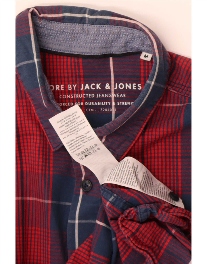 Мужская рубашка с коротким рукавом Jack & Jones среднего красного цвета, хлопок в клетку