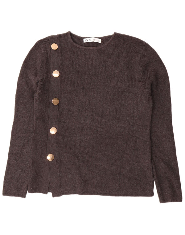 Женский джемпер с круглым вырезом Zara UK 18 XL, серый хлопок