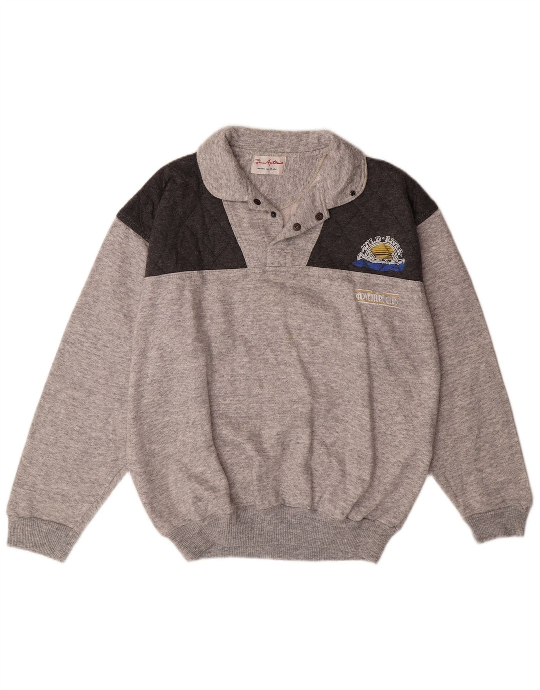 VINTAGE Мужской свитшот с воротником поло, большой серый хлопковый джемпер с цветными блоками