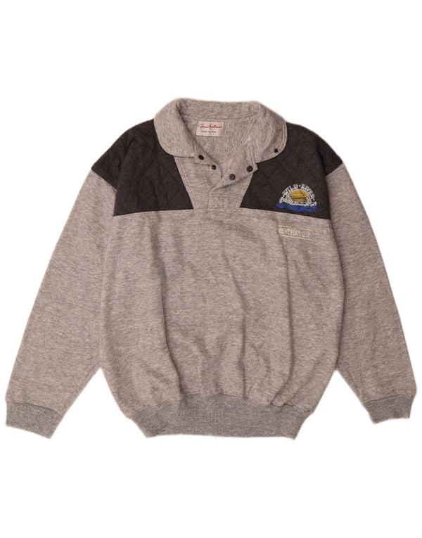 VINTAGE Мужской свитшот с воротником поло, большой серый хлопковый джемпер с цветными блоками