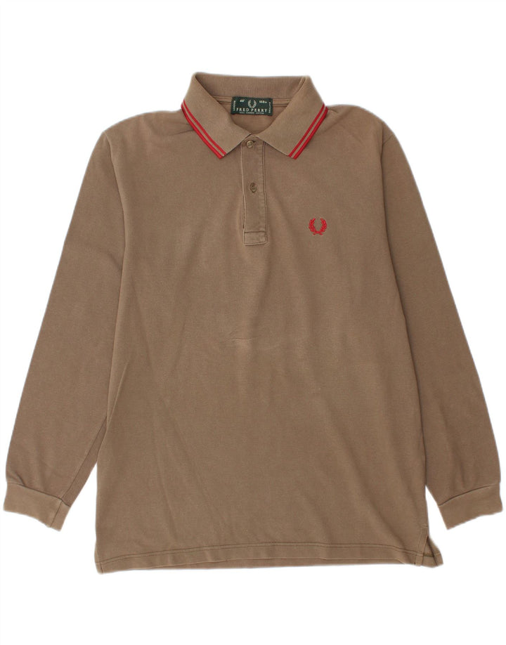 Мужская рубашка-поло с длинным рукавом Fred Perry среднего бежевого цвета, хлопок