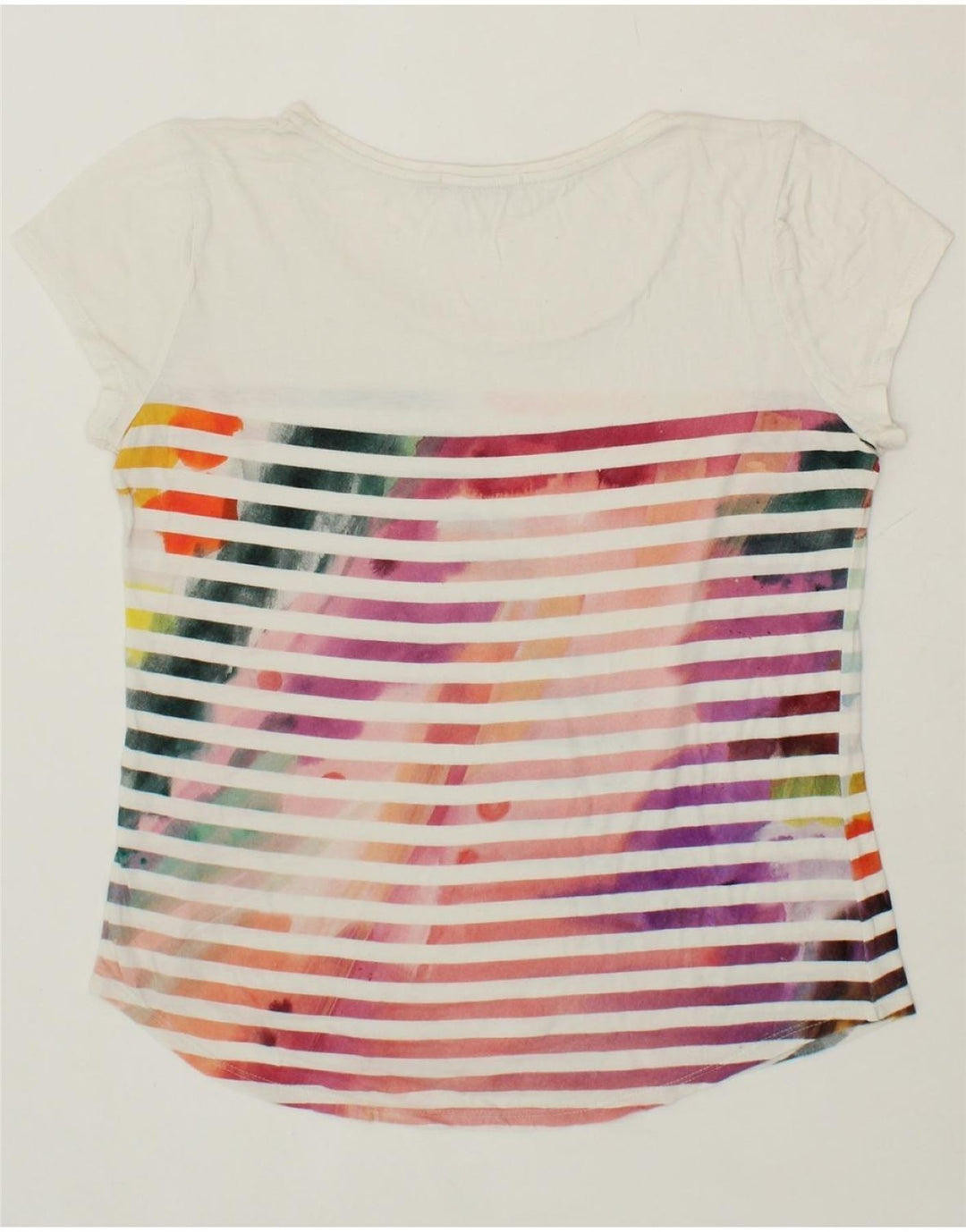 DESIGUAL Womens T-Shirt Top UK 14 Medium White Striped Vintage Desigual and Second-Hand Desigual from Messina Hembry 
